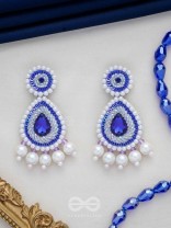 Parjanya - The Raindrop - Stone, Pearls And Beads Hand Embroidered Earrings (Cobalt Blue)