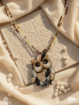 Shakuneya - The Owl King -  Sequins And Cutdana Hand Embroidered Necklace (Ebony Black And Golden)