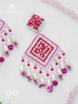 Odrakhya - The China Rose - Pearls, Beads And Sequins Hand Embroidered Earrings