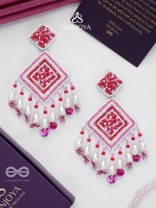 Odrakhya - The China Rose - Pearls, Beads And Sequins Hand Embroidered Earrings