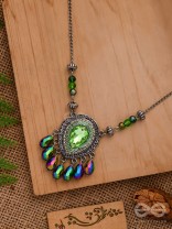 Peshana- The Gorgeous Trinket- Stone and Glass Beads Embroidered Necklace (Sheen Green)