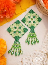 Anupta- The Green Meadow- Stone and Beads Embroidered Earrings