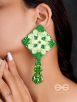 Anupta- The Green Meadow- Stone and Beads Embroidered Earrings