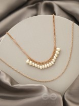 The Rain Shower- Golden Layered Pearl Necklace With Anti-Tarnish Coating 