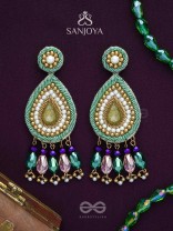 Vishyanda - The Aqua Drop - Beads, Dabka And Stones Hand Embroidered Earrings