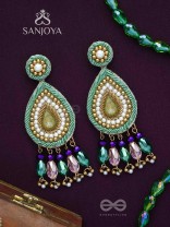 Vishyanda - The Aqua Drop - Beads, Dabka And Stones Hand Embroidered Earrings
