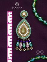 Vishyanda - The Aqua Drop - Beads, Dabka And Stones Hand Embroidered Earrings