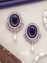 Vilohita - The Purple Elegance - Stones, Dabka And Pearl Drop Hand Embroidered Earrings