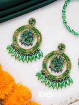 Sauparna- The Elegant Emerald- Stones and Glass Drops Embroidered Earrings