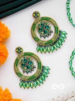 Sauparna- The Elegant Emerald- Stones and Glass Drops Embroidered Earrings