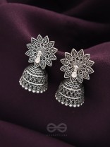 The White Peacock - Oxidised Jhumka Earrings