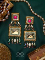 Pushkarini- The Geometric Wonder- Stones and Pearl Drops Embroidered Earrings