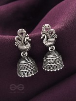The Prink Peacock- Oxidised Jhumka Earrings