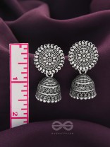 The Sheeny Sun- Oxidised Jhumka Earrings