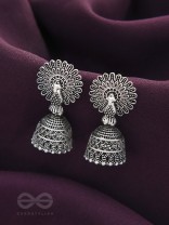 The Peacock's Paradise- Oxidised Jhumka Earrings