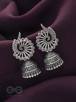 The Peacock Crown- Oxidised Jhumka Earrings