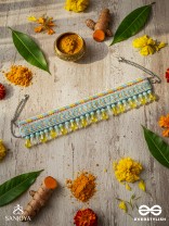 Kelih - Garden Of Sky - Resham, Cutdana And Glass Drops Hand Embroidered Choker Neckpiece