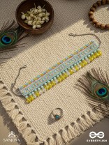 Kelih - Garden Of Sky - Resham, Cutdana And Glass Drops Hand Embroidered Choker Neckpiece