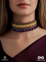 Aktaa- The Night Sky- Glass Beads and Lace Embroidered Choker Necklace