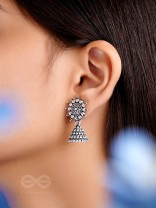 The Pearly Sun- Oxidised Jhumka Earrings