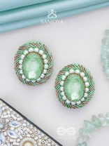 Hariparna - The Green Gem - Beads And Stones Hand Embroidered Earrings