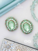 Hariparna - The Green Gem - Beads And Stones Hand Embroidered Earrings