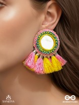 Aatapa - The Warm Sunrays - Mirror, Resham And Sequins Hand Embroidered Earrings