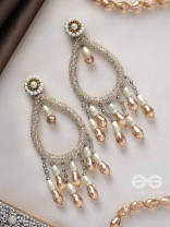 Ashvasya - The Boundless Beauty -  Pearl And Glass Drops Hand Embroidered Earrings (White)