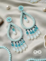 Ashvasya - The Boundless Beauty -  Beads And Glass Drops Hand Embroidered Earrings (Cyan Blue)