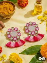 Khavari- The Dewdrops- Mirror and Resham Embroidered Earrings