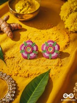 Saumana- The Pink Blossom- Resham and Mirror Embroidered Earrings