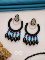 Abhineela - The Mysterious Night -  Beads And Glass Drops Hand Embroidered Earrings