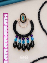 Abhineela - The Mysterious Night -  Beads And Glass Drops Hand Embroidered Earrings