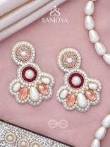 Aartava- The Blooming Flower- Pearl Drops and Glass Drops Embroidered Earrings
