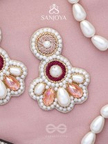 Aartava- The Blooming Flower- Pearl Drops and Glass Drops Embroidered Earrings