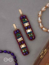 Amaanta- The Night Sky- Stones and Glass Beads Embroidered Hair Clips