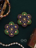 Kuvalaya - The Alluring Waterlily - Dabka, Beads And Cutdana Hand Embroidered Stud Earrings