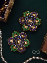 Kuvalaya - The Alluring Waterlily - Dabka, Beads And Cutdana Hand Embroidered Stud Earrings
