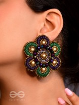 Kuvalaya - The Alluring Waterlily - Dabka, Beads And Cutdana Hand Embroidered Stud Earrings