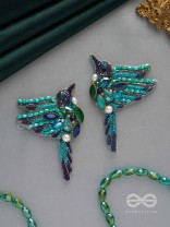 Abhraga - The Beautiful Bird - Stones, Dabka And Beads Hand Embroidered Statement Earrings