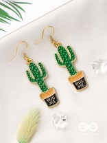 The Desert's Rose- Golden Cactus Enamelled  Earrings