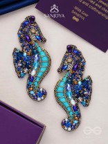 Ashwameen- The Splendid Seahorse- Stones, Sequins and Beads Embroidered Statement Earrings