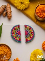 Vrittardha- The Florid Semicircle- Stones, Sequins and Resham Embroidered Stud Earrings
