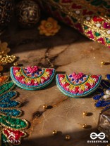 Vrittardha- The Florid Semicircle- Stones, Sequins and Resham Embroidered Stud Earrings