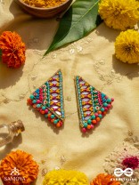 Shikharin - The Gorgeous Pyramid - Mirrors, Beads And Resham Hand Embroidered Stud Earrings