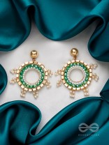 The Emerald Orbits- Golden Embellished  Earrings