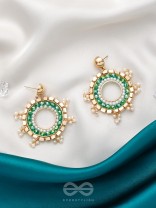The Emerald Orbits- Golden Embellished  Earrings