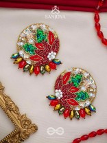 Surangi - The Red Flower Tree - Resham, Cutdana And Sequins Hand Embroidered Earrings