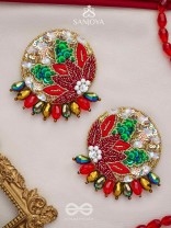 Surangi - The Red Flower Tree - Resham, Cutdana And Sequins Hand Embroidered Earrings