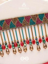 Vishti - The Colorful Rain - Cutdana, Beads And Glass Drops Hand Embroidered Choker Neckpiece